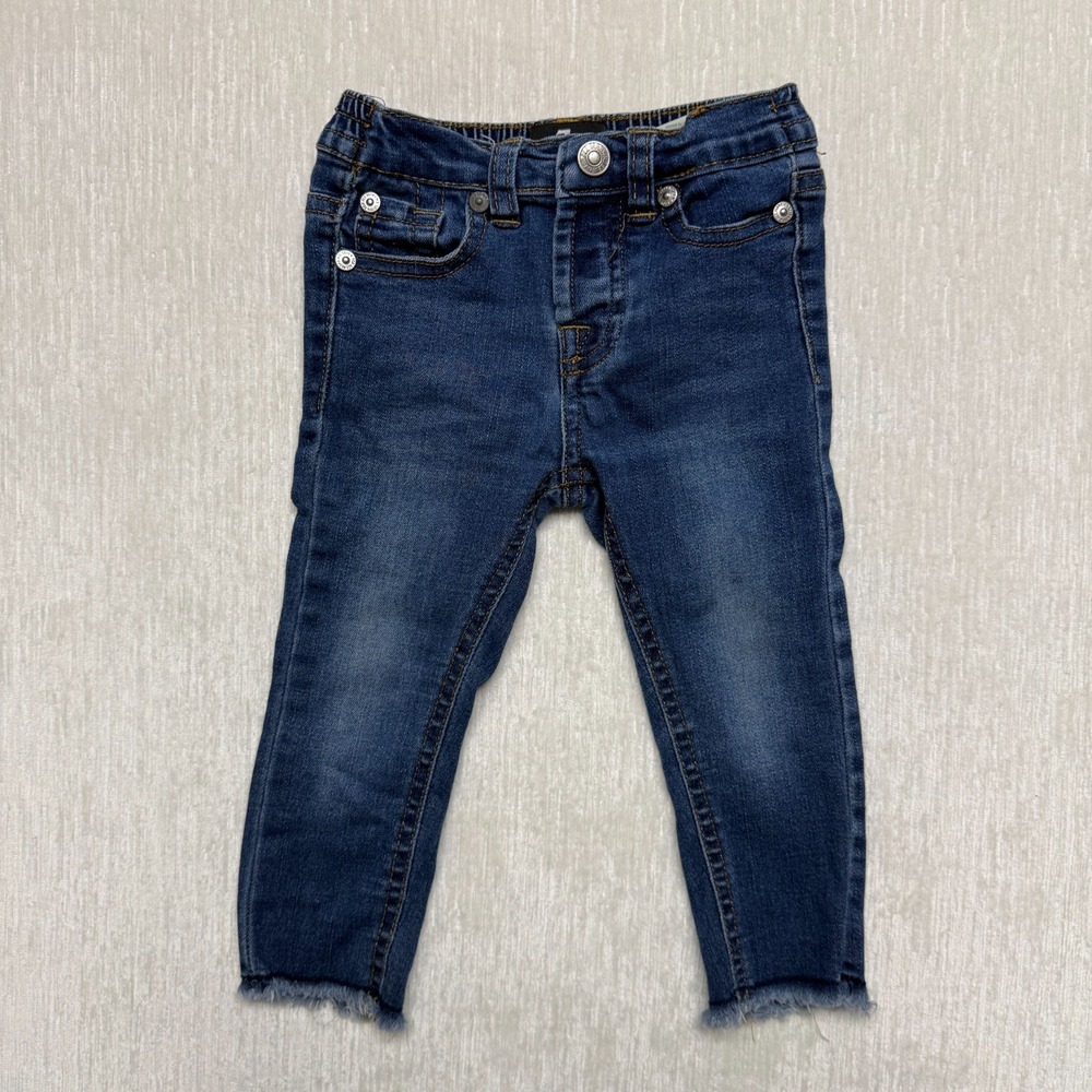 7 For All Mankind Skinny Jeans Baby Girls 18M Blue Denim Cotton Stretch Raw Hem